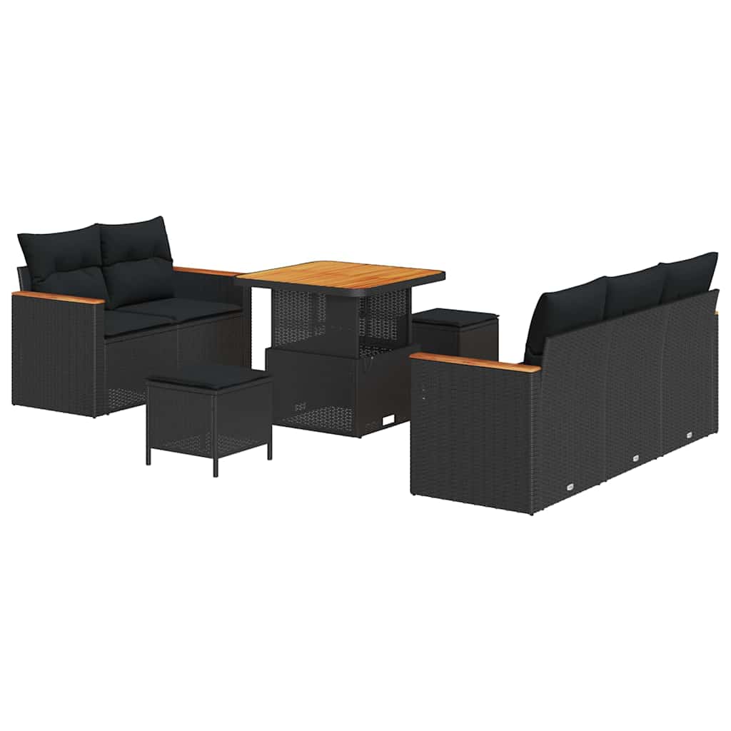 Garten-Sofa-Set mit Kissen 8 pcs Schwarz Poly Rattan